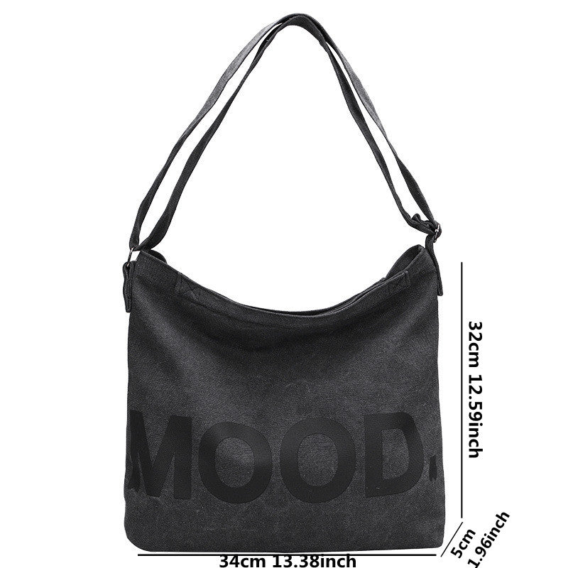 Letter Printed Canvas Crossbody Bag - Large Capacity Student Tote Bag