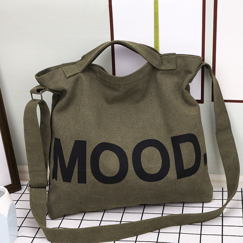 Letter Printed Canvas Crossbody Bag - Large Capacity Student Tote Bag
