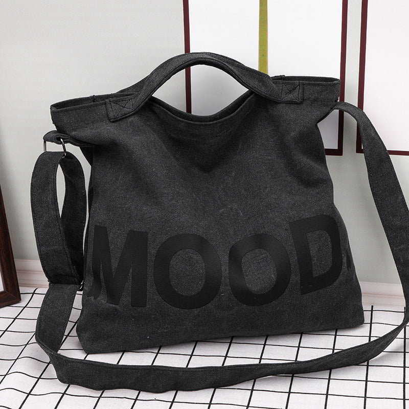 Letter Printed Canvas Crossbody Bag - Large Capacity Student Tote Bag