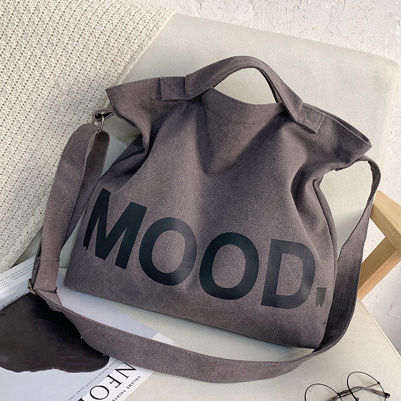 Letter Printed Canvas Crossbody Bag - Large Capacity Student Tote Bag