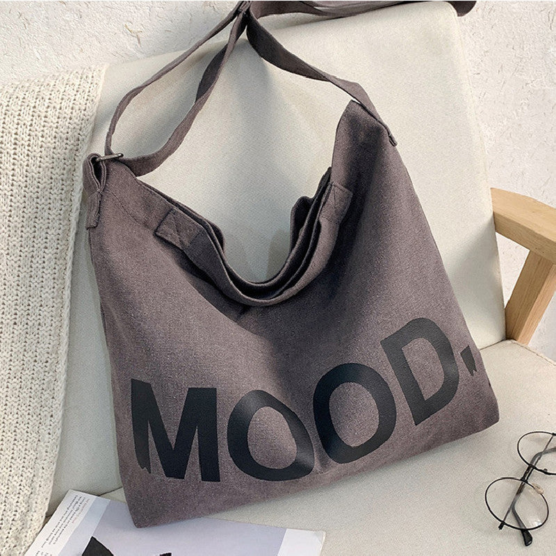 Letter Printed Canvas Crossbody Bag - Large Capacity Student Tote Bag