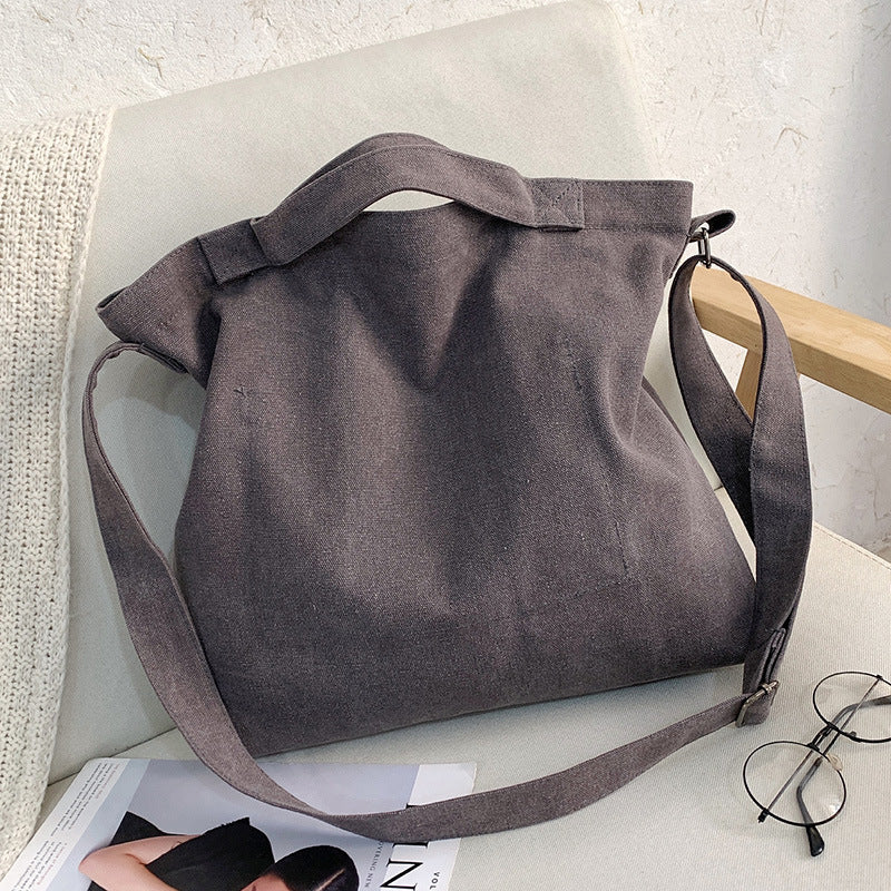 Letter Printed Canvas Crossbody Bag - Large Capacity Student Tote Bag