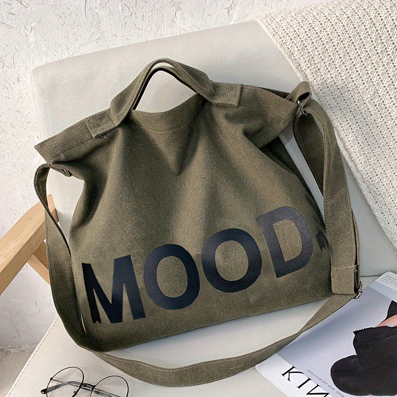 Letter Printed Canvas Crossbody Bag - Large Capacity Student Tote Bag