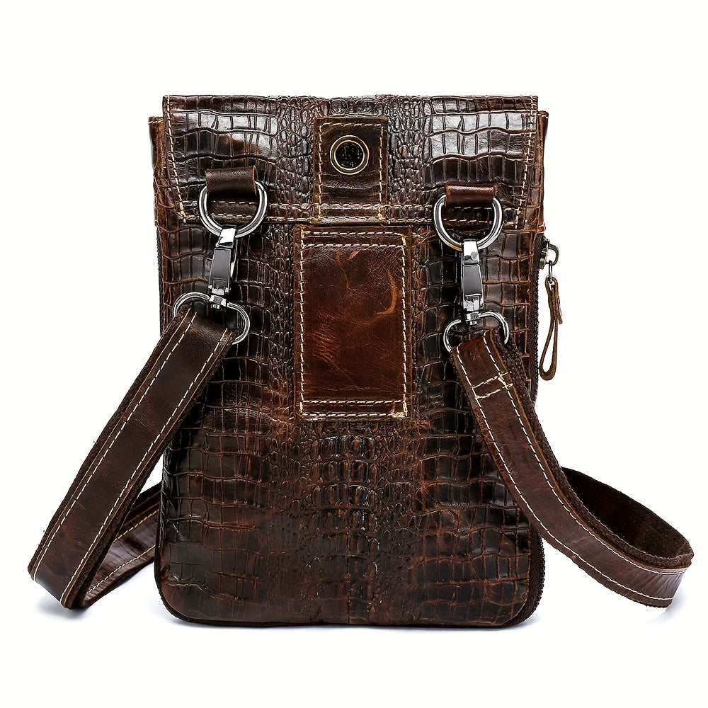 Crocodile Pattern Leather Messenger Bag - Retro Multi-Functional Bag