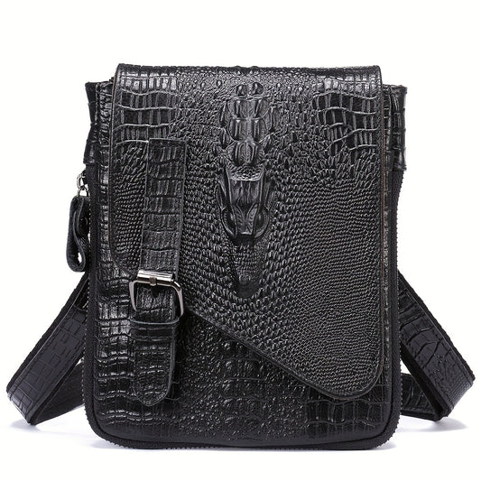 Crocodile Pattern Leather Messenger Bag - Retro Multi-Functional Bag