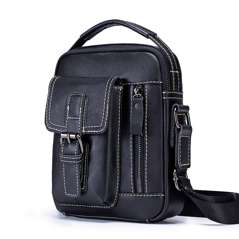Cowhide Boy Satchel Shoulder Bag - Retro Casual Vertical Messenger Bag