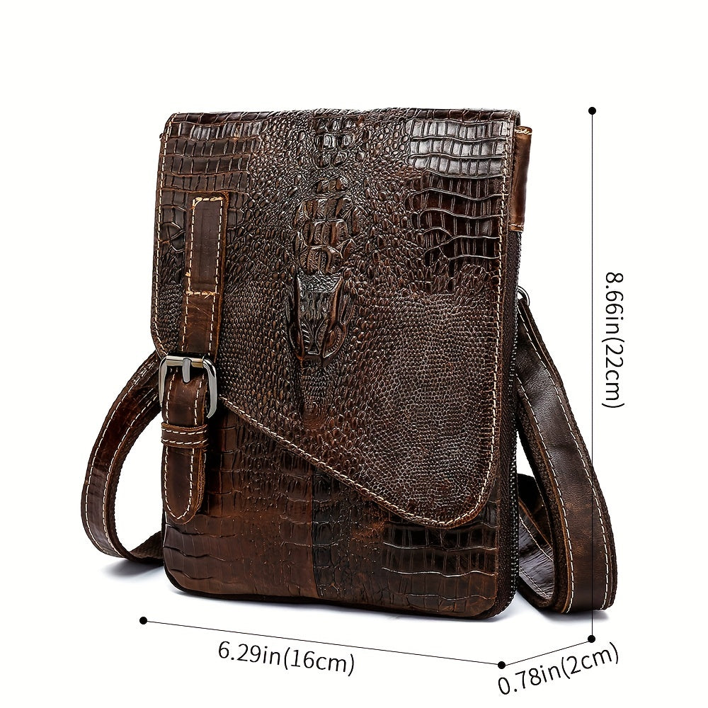 Crocodile Pattern Leather Messenger Bag - Retro Multi-Functional Bag