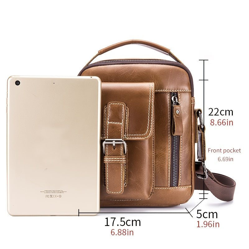 Cowhide Boy Satchel Shoulder Bag - Retro Casual Vertical Messenger Bag