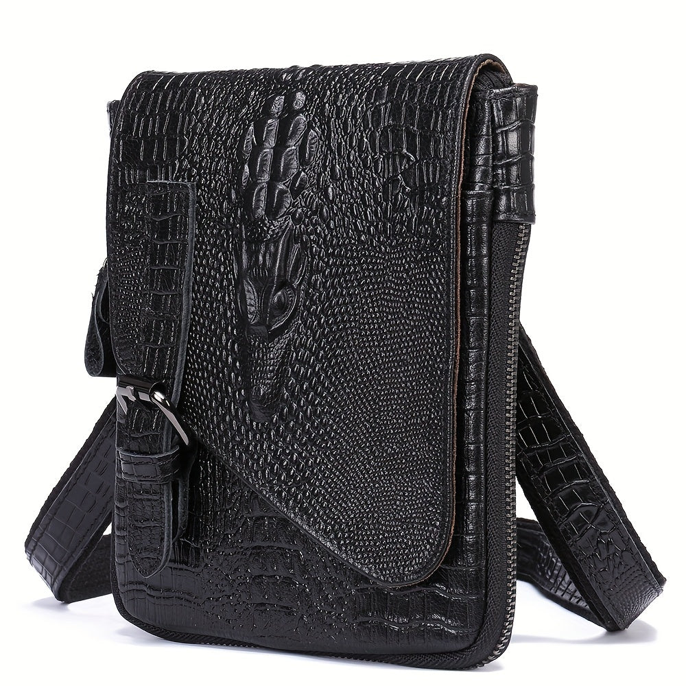 Crocodile Pattern Leather Messenger Bag - Retro Multi-Functional Bag