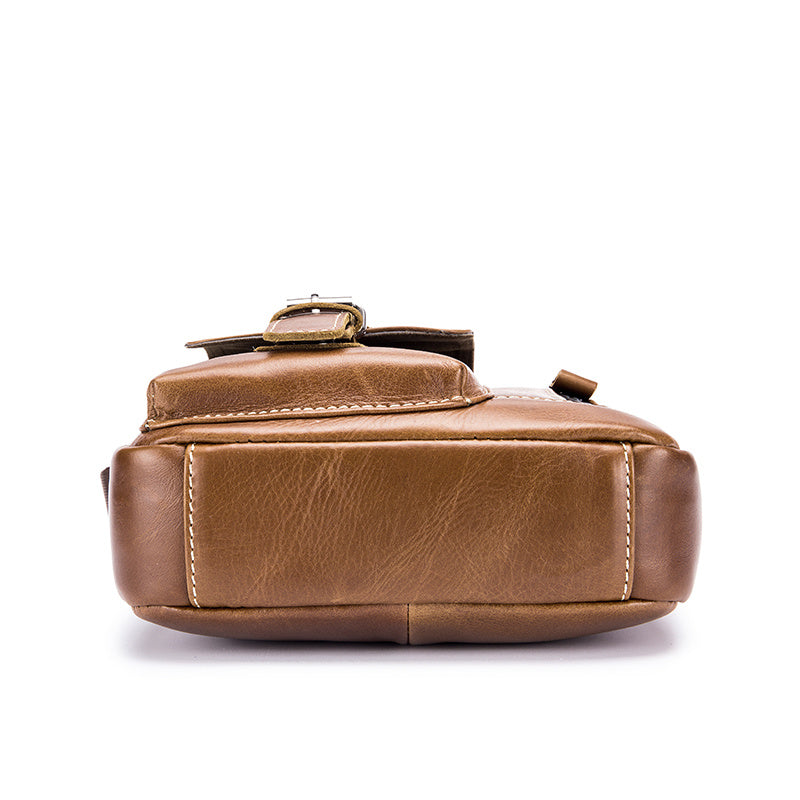 Cowhide Boy Satchel Shoulder Bag - Retro Casual Vertical Messenger Bag