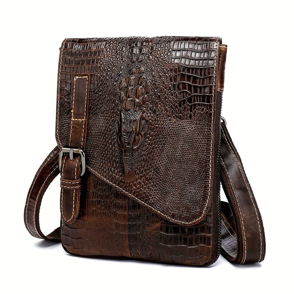 Crocodile Pattern Leather Messenger Bag - Retro Multi-Functional Bag