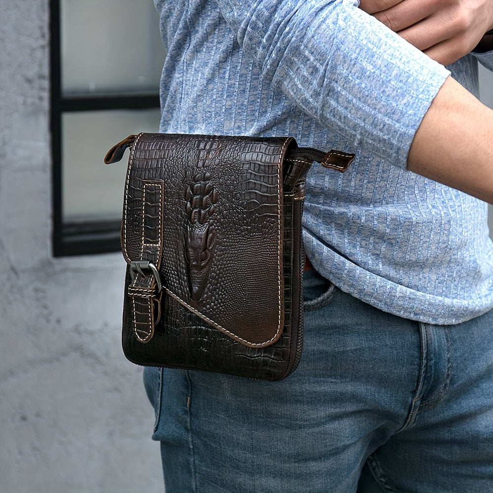 Crocodile Pattern Leather Messenger Bag - Retro Multi-Functional Bag