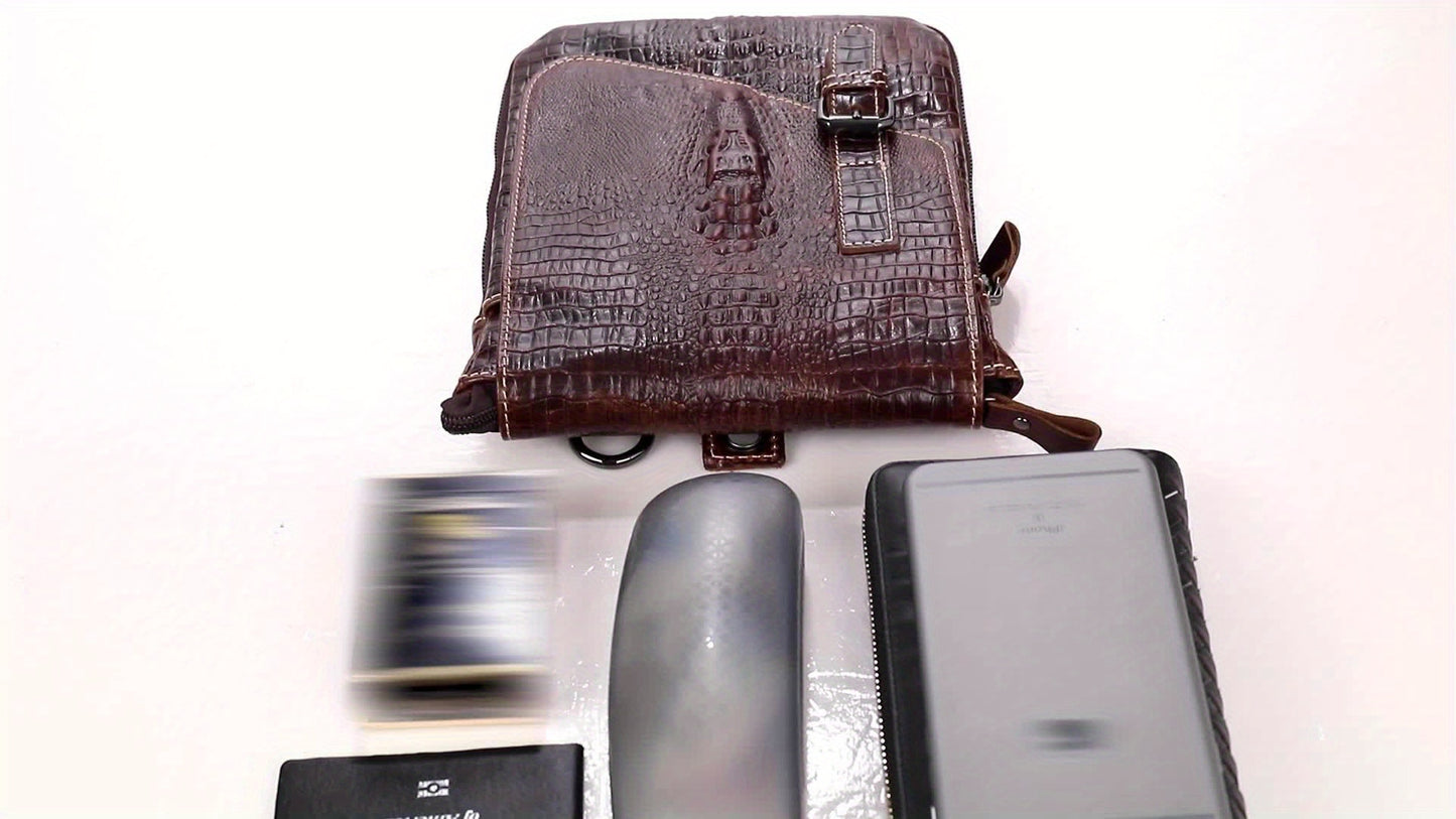 Crocodile Pattern Leather Messenger Bag - Retro Multi-Functional Bag