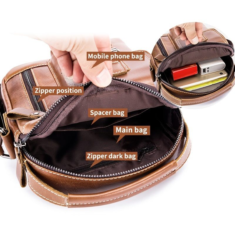 Cowhide Boy Satchel Shoulder Bag - Retro Casual Vertical Messenger Bag