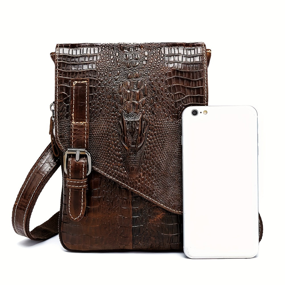 Crocodile Pattern Leather Messenger Bag - Retro Multi-Functional Bag