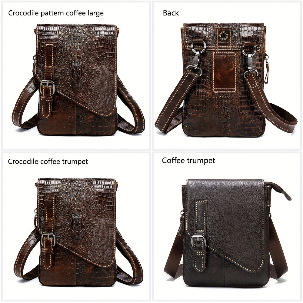 Crocodile Pattern Leather Messenger Bag - Retro Multi-Functional Bag